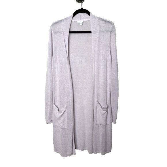 J Jill Cardigan Sweater Womens Sz XS Purple Linen Open Lightweight Long Duster - Picture 1 of 8